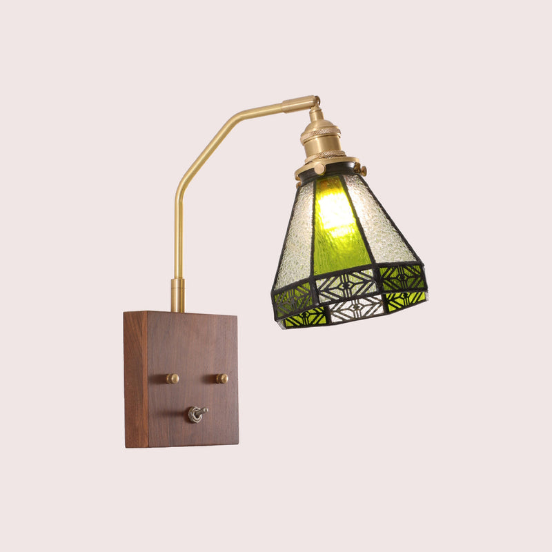 Contemporary Retro Square Cone All Copper Wood Glass 1-Light Wall Sconce Lamp For Living Room