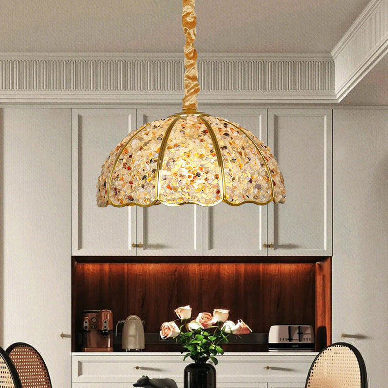 Traditional French Copper Crystal Dome Hemispherical 1-Light Pendant Light For Living Room