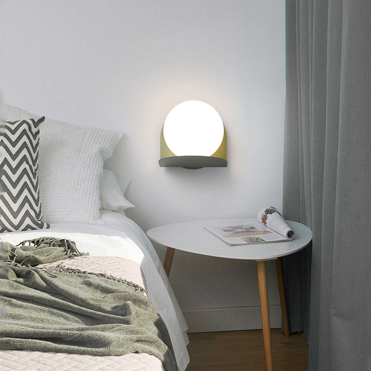 Contemporary Scandinavian Macaron Glass Ball 1-Light Wall Sconce Lamp For Bedroom