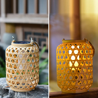 Contemporary Creative Solar Waterproof Lantern Weaving Plastic LED Portable Outdoor Light For Garden