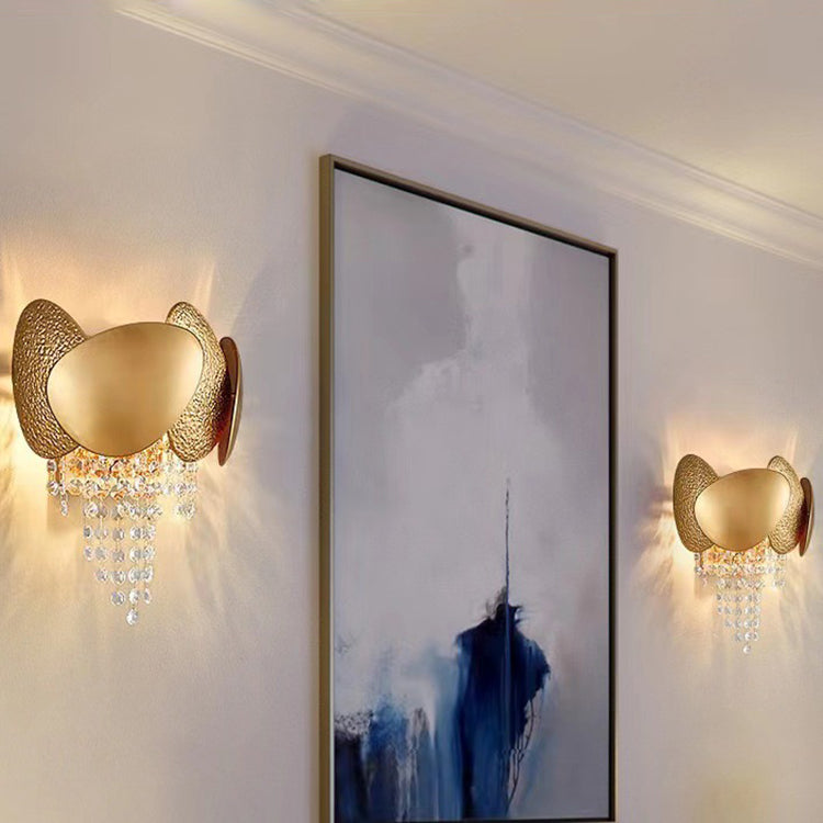 Modern Luxury Gold Stainless Steel Crystal Tassel 2-Light Wall Sconce Lamp For Living Room