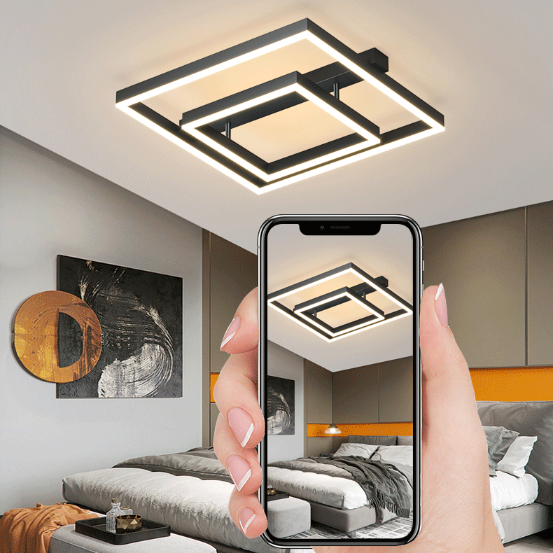 Modern Minimalist Geometric Square Circle Aluminum Line LED Flush Mount Ceiling Light For Living Room