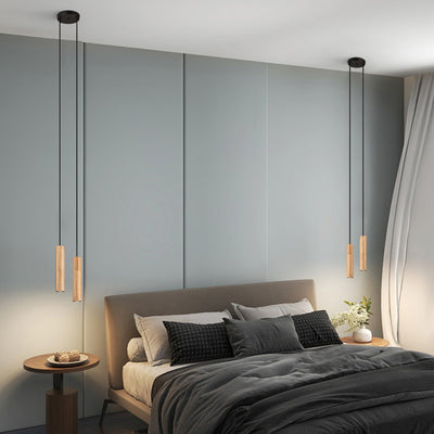 Modern Minimalist Wood Cylinder LED Pendant Light