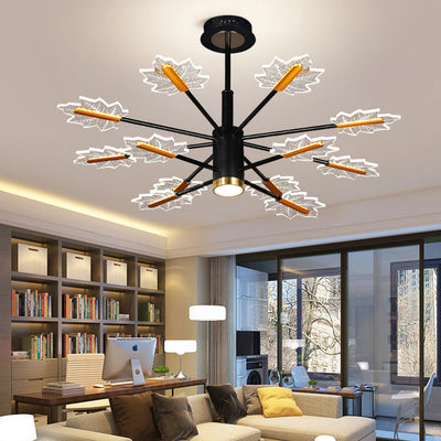 Modern Minimalist Branch Maple Leaf Iron Acrylic LED Chandelier For Living Room