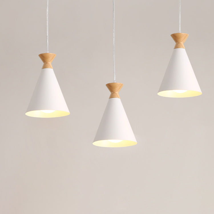 Contemporary Creative Macaron Cone Horn Hardware Rubber Solid Wood 1-Light Pendant For Living Room