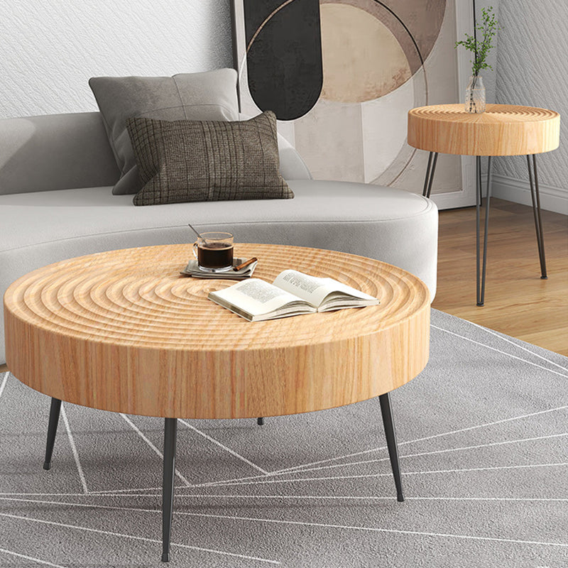 Modern Minimalist Round Annual Wood Stainless Steel Coffee Table For Living Room