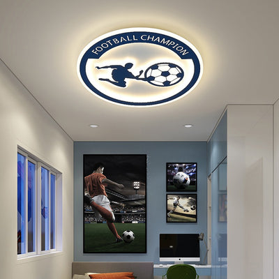 Contemporary Creative Kids Round Football Iron Acrylic LED Flush Mount Ceiling Light For Bedroom