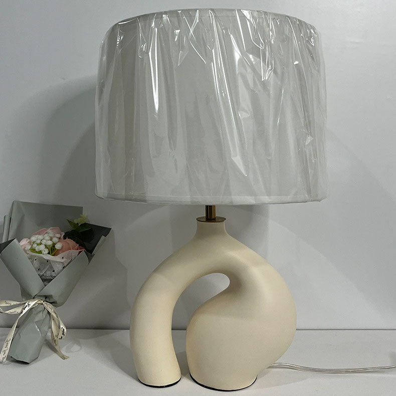 Modern Simplicity Fabric Round Shade Resin Base 1-Light Table Lamp For Home Office