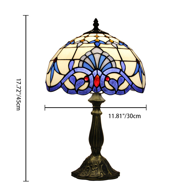 Traditional Tiffany Stained Glass Dome Shade Lotus Alloy Base 1-Light Table Lamp For Bedroom