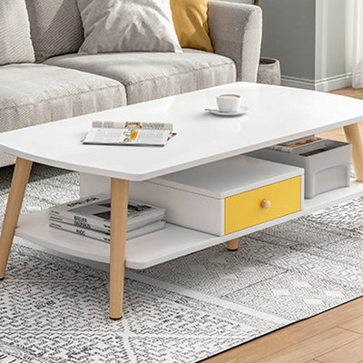 Modern Minimalist Rectangular Density Plate Wood Coffee Table 2-Tier For Living Room