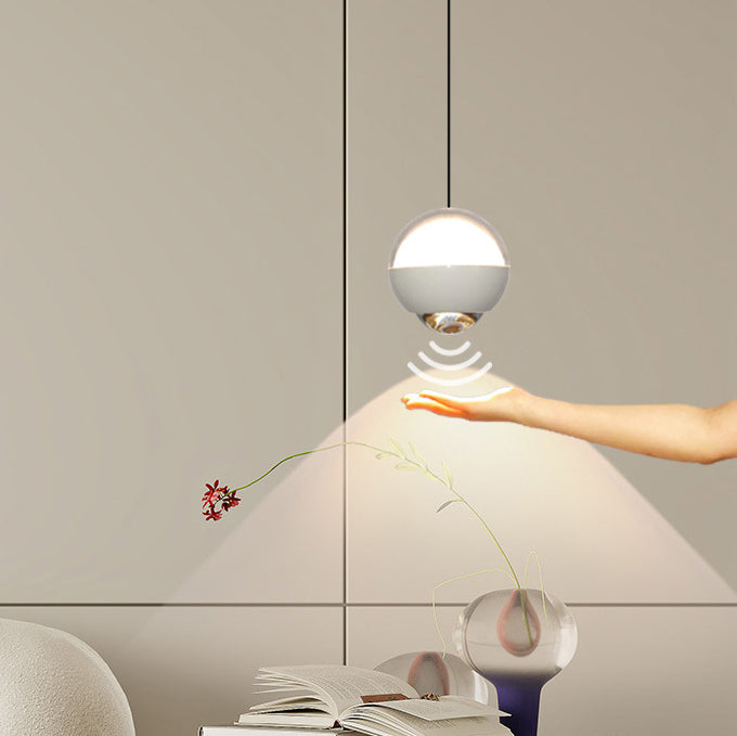 Modern Simplicity Ball Aluminium Acrylic Glass LED Pendant Light Liftable For Bedside