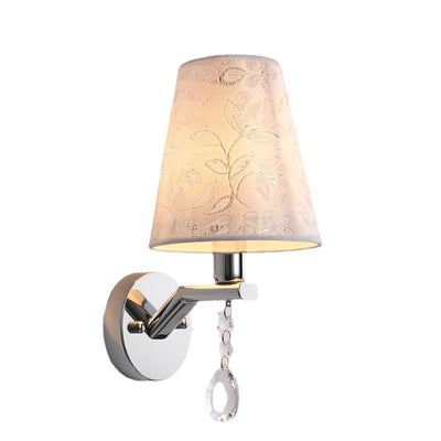 Modern Transitional Flower Pattern Fabric Shade Electroplated Iron Frame 1-Light Wall Sconce Lamp For Living Room