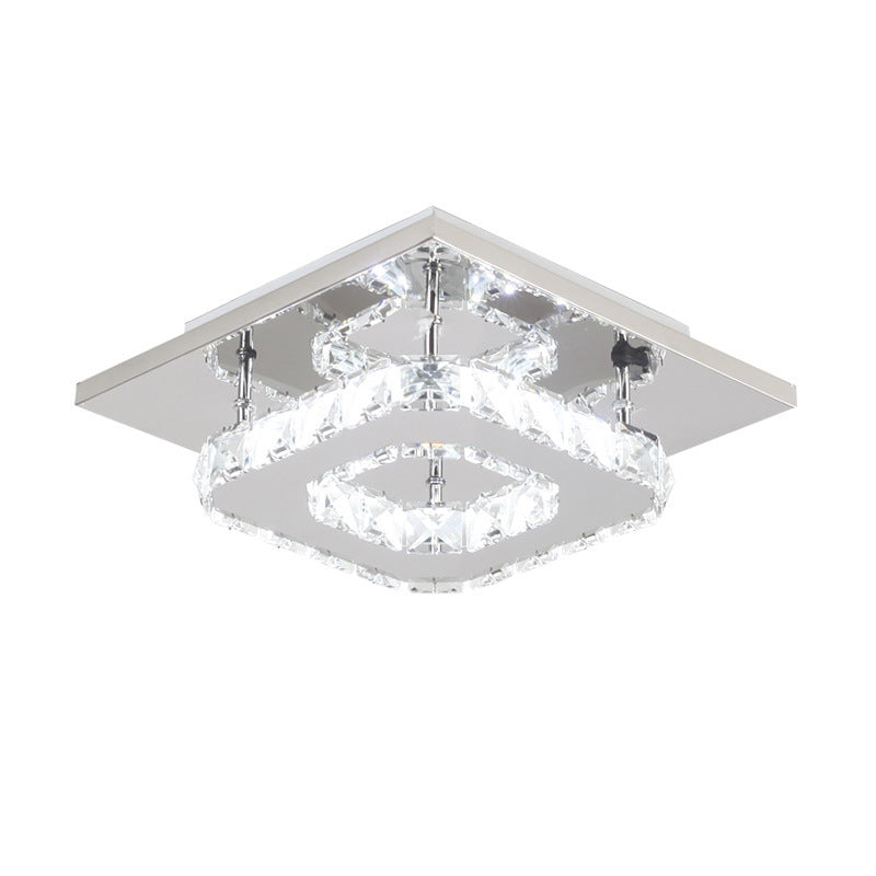 Contemporary Luxury Square Stainless Steel Crystal Decor LED Flush Mount Ceiling Light For Living Room