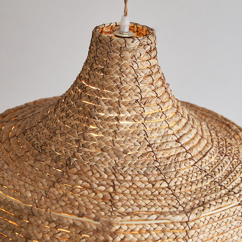 Contemporary Boho Straw Hat Tassel 1-Light Pendant Light For Dining Room