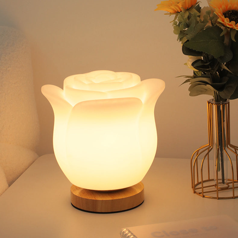 Modern Simplicity Flower Polyethylene Wooden LED Table Lamp For Bedroom