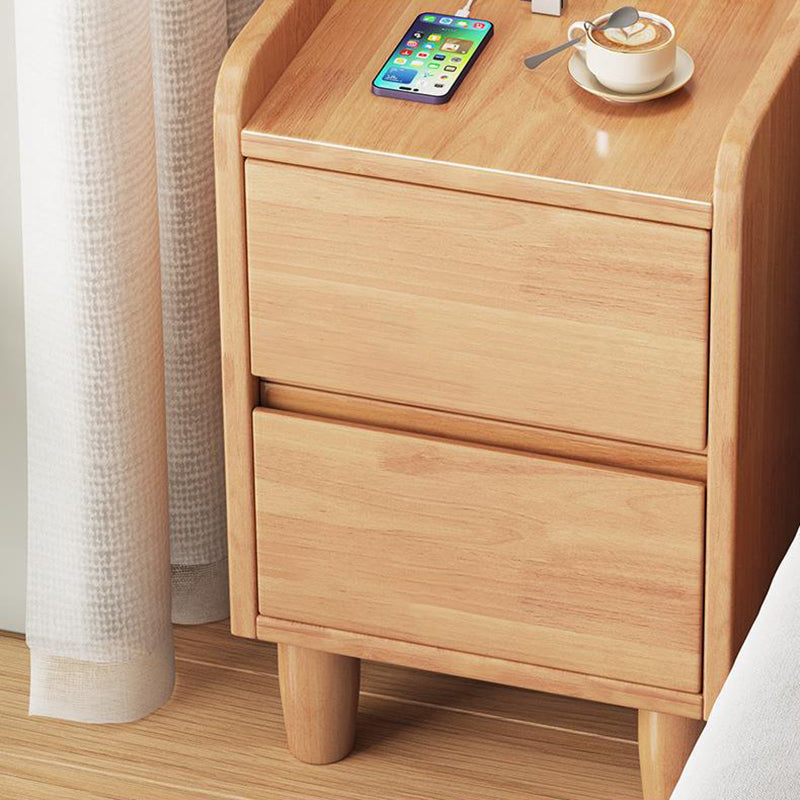 Modern Minimalist Rectangular Rubber Wood Nightstand 2-Drawer Sensor Light USB Charging For Bedroom