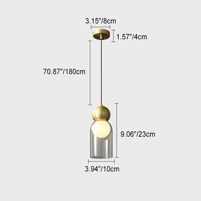 Modern Minimalist Dome Cylinder Orb Copper Glass 1-Light Pendant Light For Bedroom