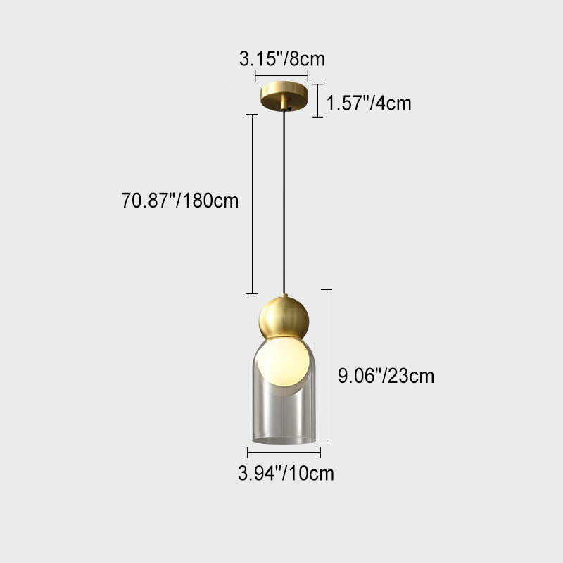 Modern Minimalist Dome Cylinder Orb Copper Glass 1-Light Pendant Light For Bedroom