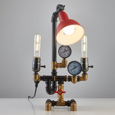 Contemporary Industrial Plumbing Robot Aluminum Iron 3-Light Table Lamp For Living Room