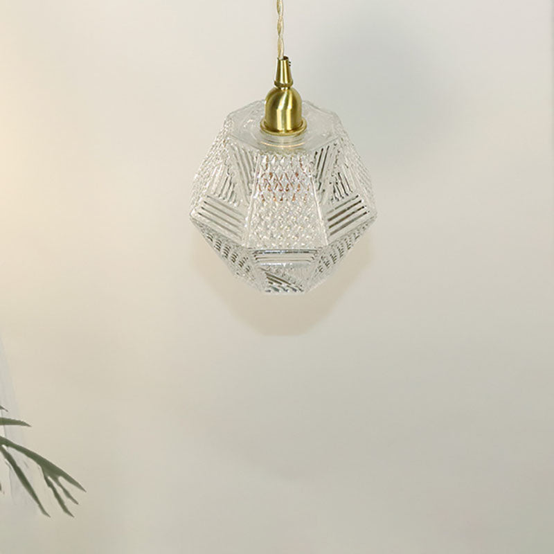 Modern Minimalist Octagonal Brass Glass 1-Light Pendant Light For Bedroom