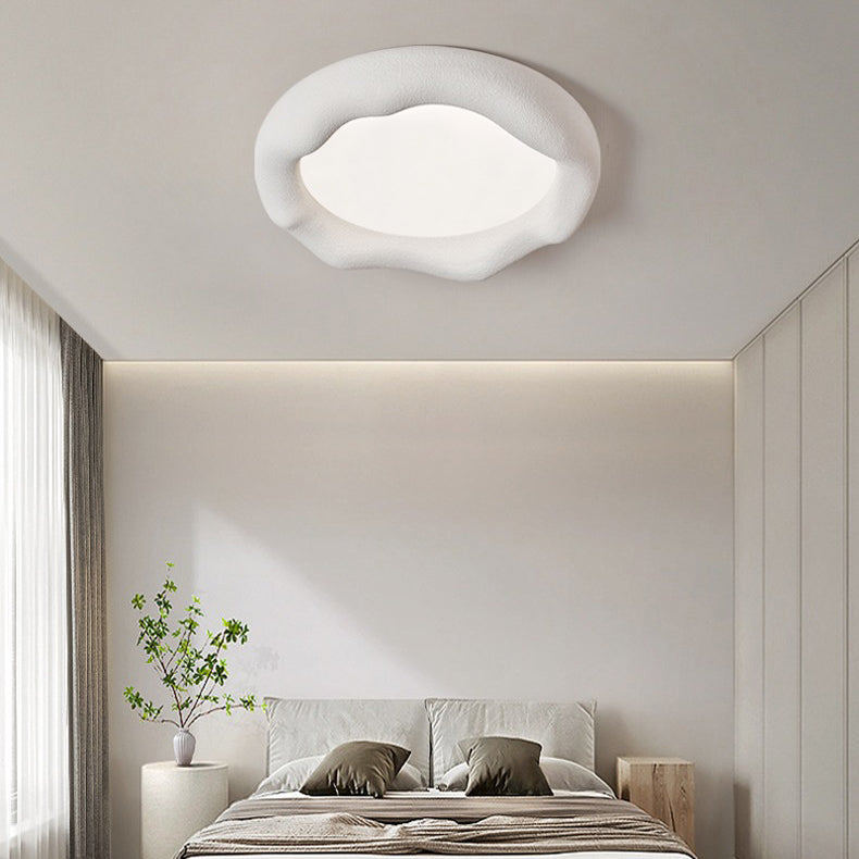 Modern Minimalist Cream Round Iron Fiberglass LED Flush Mount Ceiling Light For Living Room