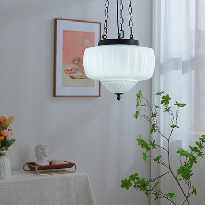 Modern Minimalist Cream Lantern Iron Glass 3-Light Pendant Light For Living Room