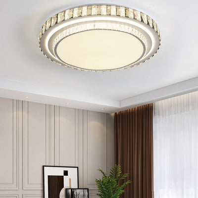 Modern Minimalist Round Acrylic Crystal Iron LED Flush Mount Ceiling Light For Bedroom