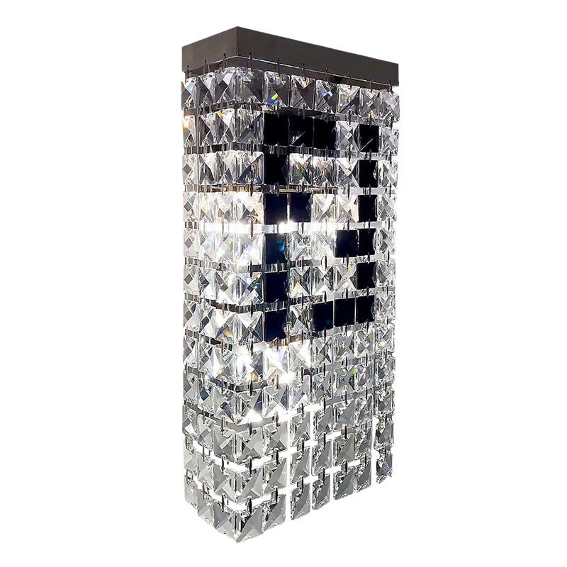 Modern Minimalist Rectangular Small Square Stainless Steel Crystal 3-Light Wall Sconce Lamp For Living Room