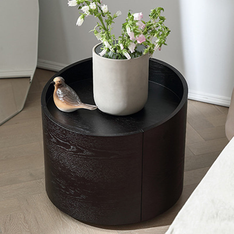 Modern Minimalist Round Cylinder Wood Nightstand 1-Drawer For Bedroom