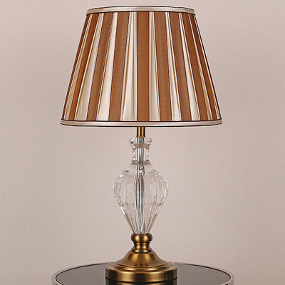 Traditional European Cylinder Hardware Crystal Fabric 1-Light Table Lamp For Bedroom