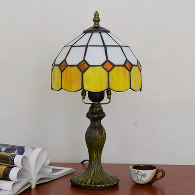 Traditional Tiffany Cylinder Half Globe Aluminum Glass 1-Light Table Lamp For Bedroom