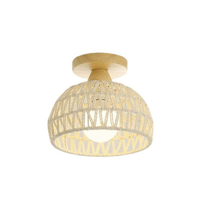 Traditional Japanese Rattan Art Round 1-Light Semi-Flush Mount Ceiling Light For Entryway