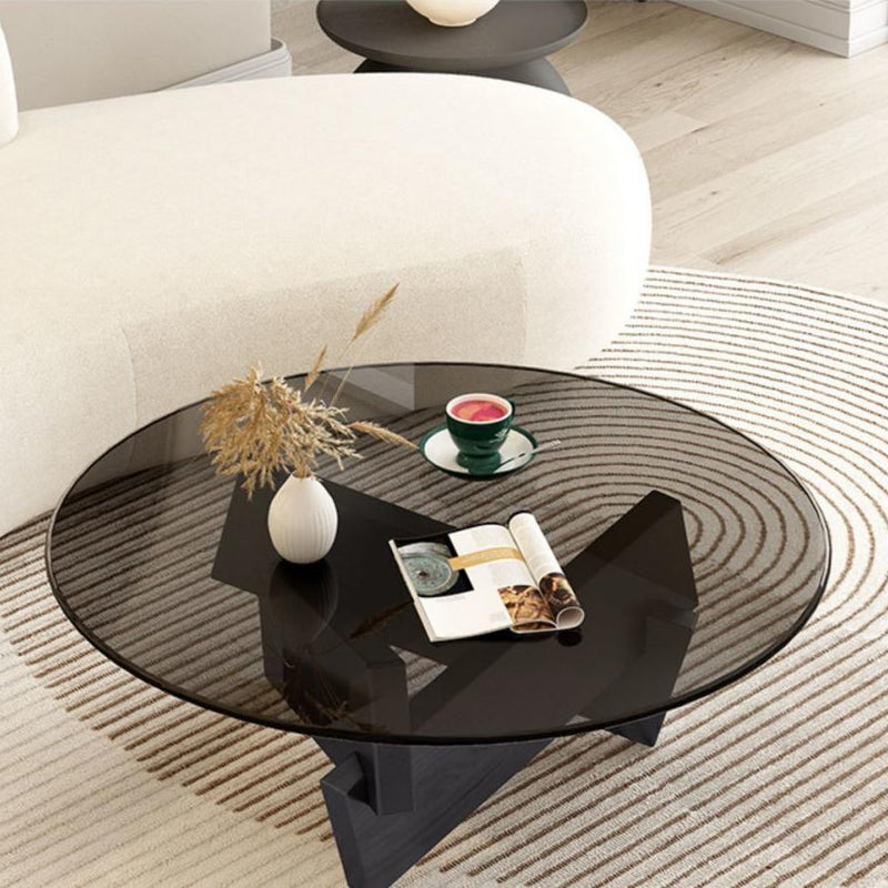 Contemporary Scandinavian Glass Triangular Wooden Base Coffee Table For Living Room