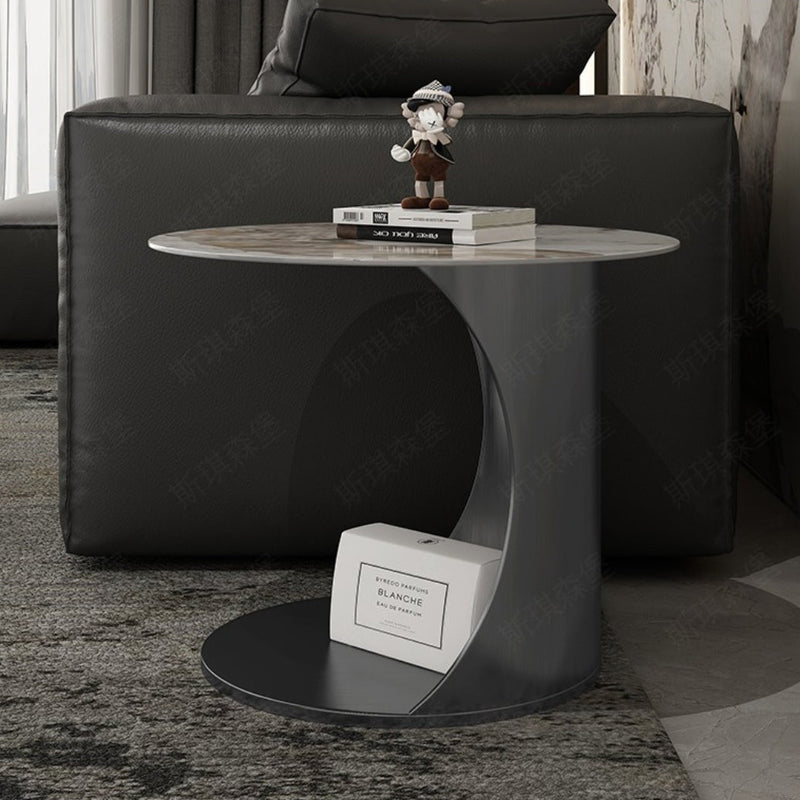 Contemporary Luxury Round Marble Pattern Carbon Steel Base Coffee Table For Living Room