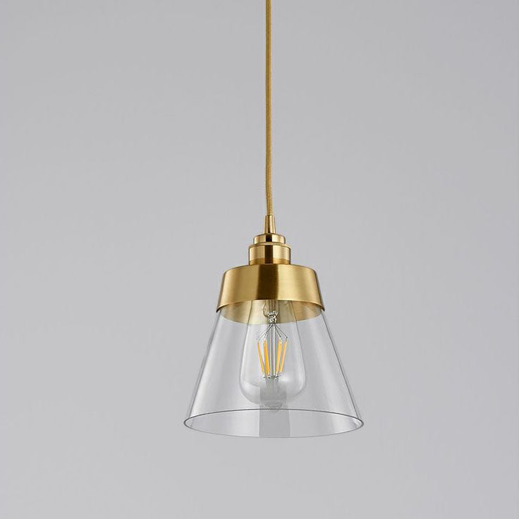 Modern Minimalist Round Trapezoid Brass Iron Glass 1-Light Pendant Light For Living Room