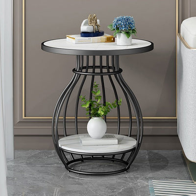 Contemporary Scandinavian Round Birdcage Stainless Steel Metal Slate Coffee Table For Living Room