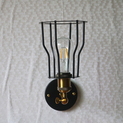 Contemporary Industrial Round Iron Cage 1-Light Wall Sconce Lamp For Living Room