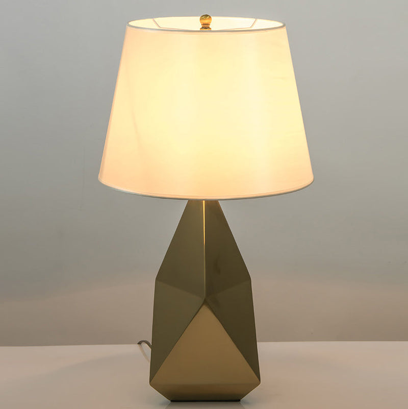 Contemporary Creative Polygonal Base Round Hardware Fabric 1-Light Table Lamp For Bedroom