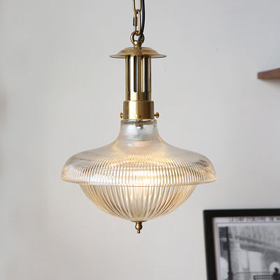 Contemporary Retro Ribbed  Iron Glass 1-Light Pendant Light For Living Room