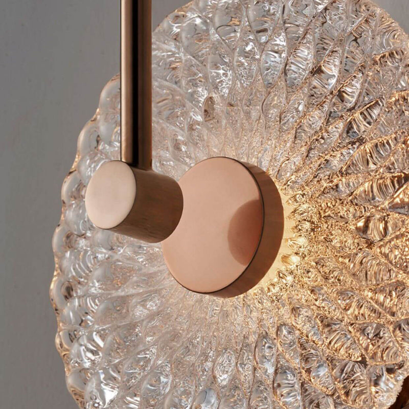 French Light Luxury Copper Water Pattern Glass Round LED Wall Sconce Lamp