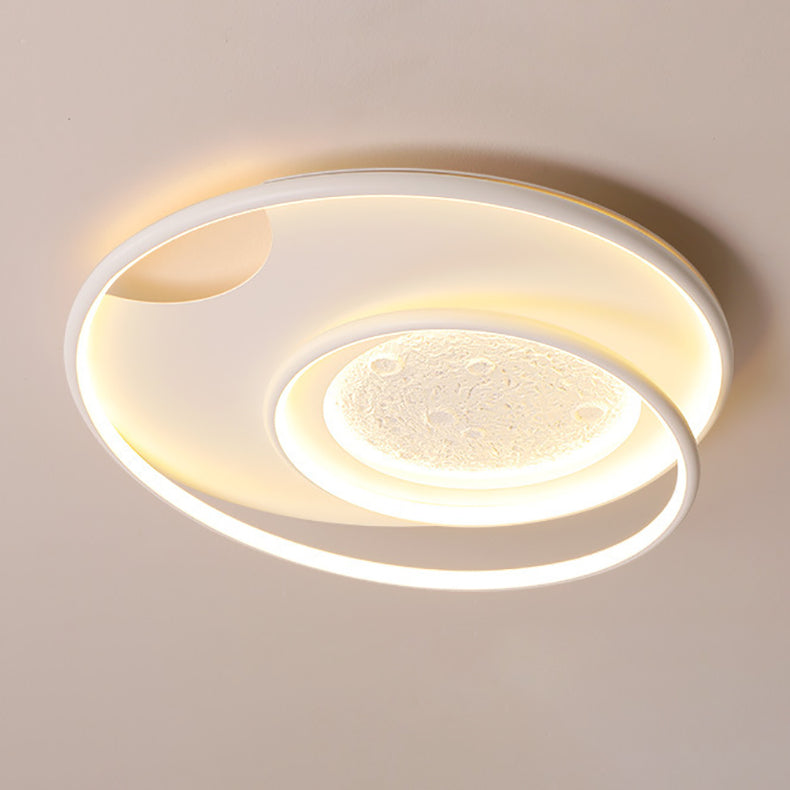 Modern Minimalist Round Circle Moon Aluminium Resin Silicone LED Flush Mount Ceiling Light For Bedroom