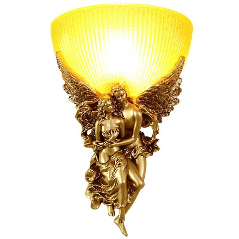 Traditional European Vintage Angel Resin Design Glass 1-Light Wall Sconce Lamp For Hallway