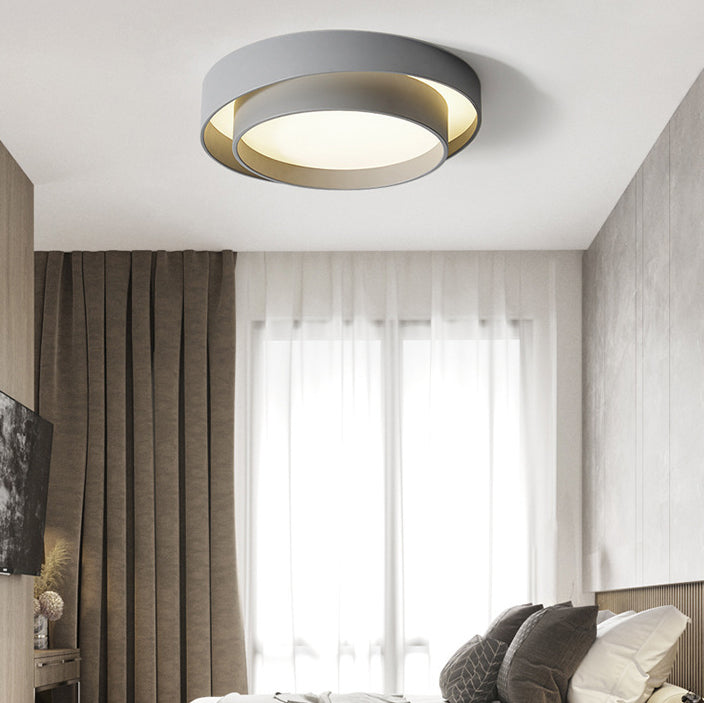 Contemporary Nordic Double Round Hardware LED Flush Mount Ceiling Light For Bedroom