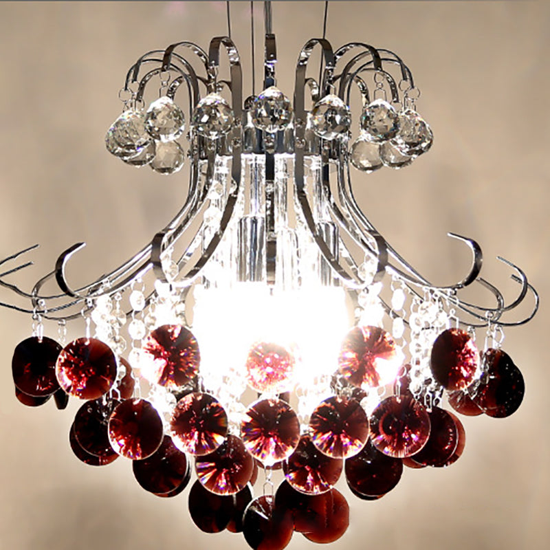 Modern Luxury Grape Crystal Ball Silver Finish Frame 4-Light Chandelier For Living Room