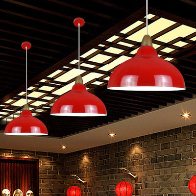 Modern Simplicity Red Iron Semicircle Shade 1-Light Pendant Light For Kitchen