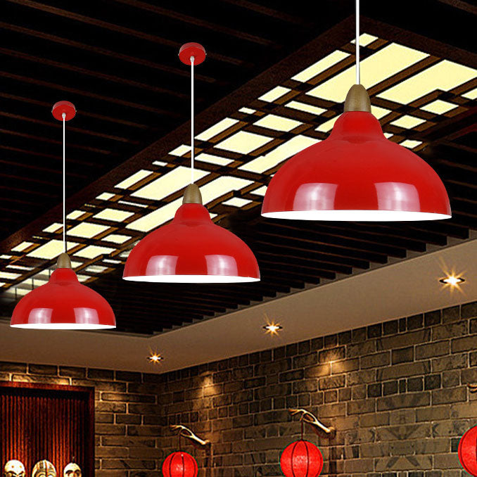 Modern Simplicity Red Iron Semicircle Shade 1-Light Pendant Light For Kitchen