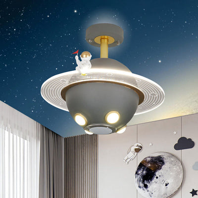 Contemporary Creative Kids Metal Acrylic Resin Ball Astronaut Space Planet LED Semi-Flush Mount Ceiling Light For Bedroom