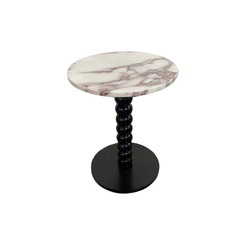 Traditional French Round Marble Wood End Table 1-Tier For Living Room