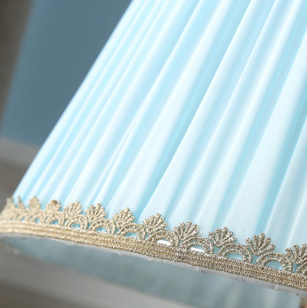 Traditional European Pleated Fabric Shade Ceramic Column Base 1-Light Table Lamp For Bedroom