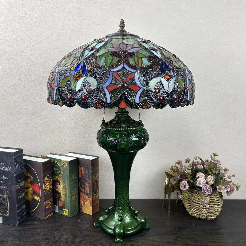 Traditional Tiffany Dome Resin Glass 3-Light Table Lamp For Living Room